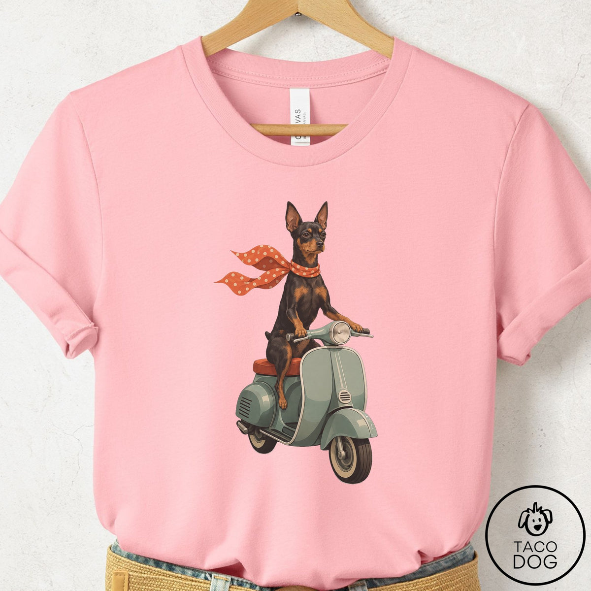 Miniature Pinscher Scooter T-Shirt Pink Taco-Dog