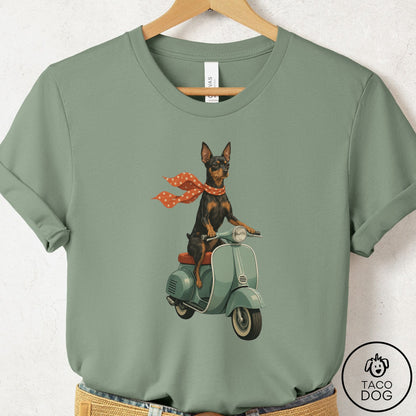 Miniature Pinscher Scooter T-Shirt Sage Taco-Dog