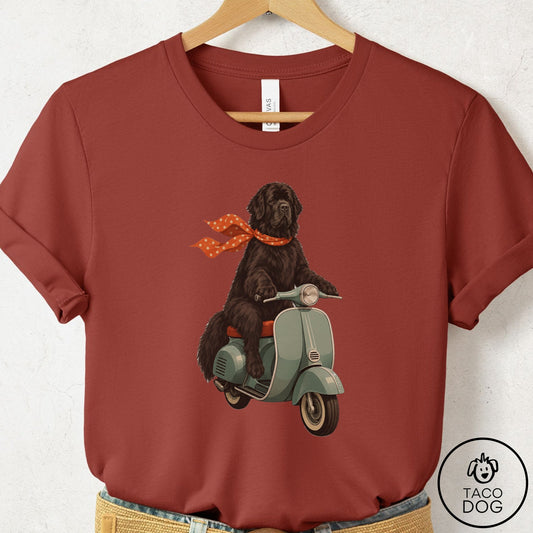 Newfoundland Scooter T-Shirt Rust Taco-Dog