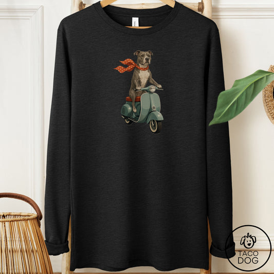 Pitbull Scooter Long Sleeve Tee Black Heather Taco-Dog