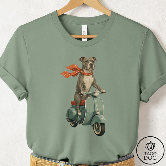 Pitbull Scooter T-Shirt Sage Taco-Dog