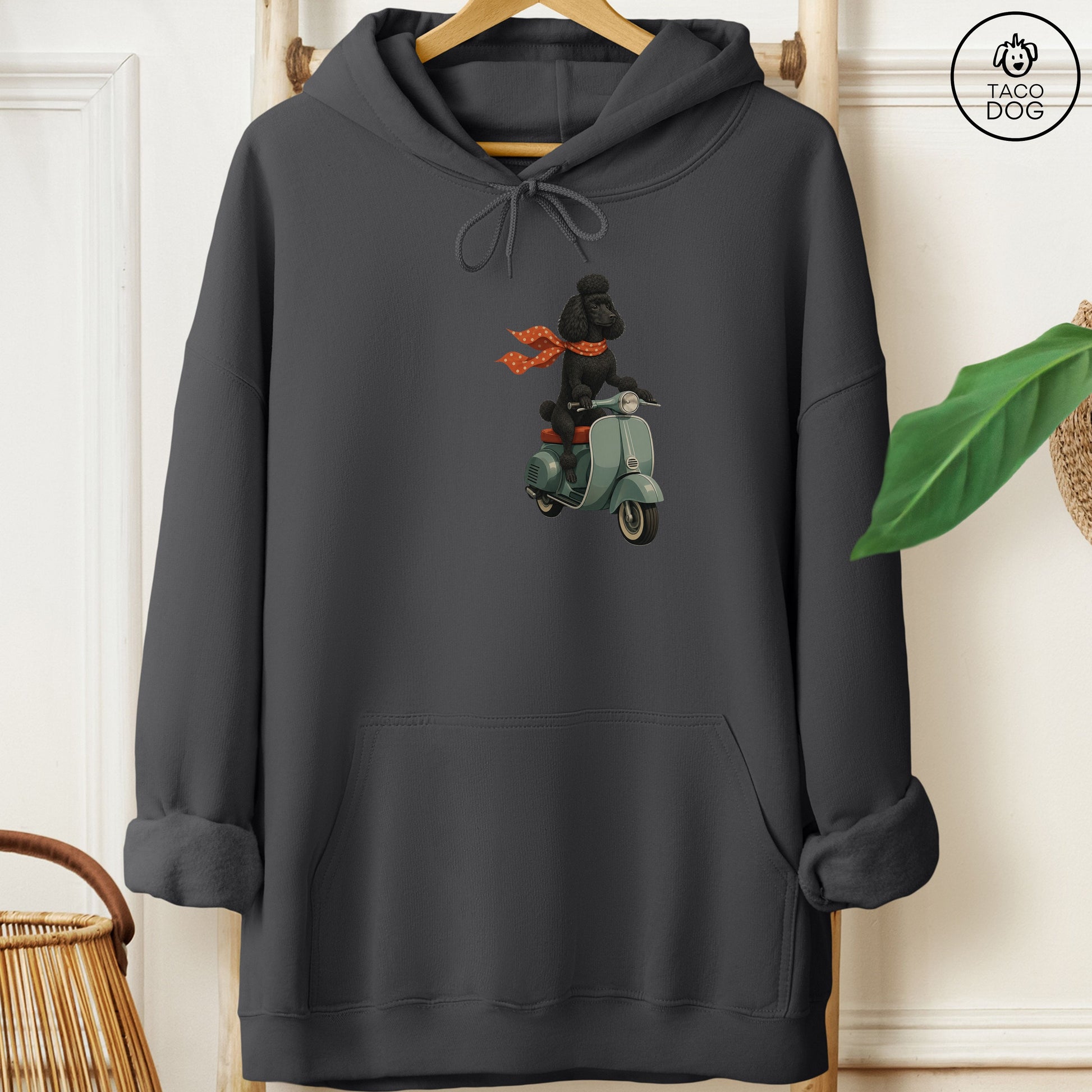 Poodle Scooter Hoodie Charcoal Taco-Dog