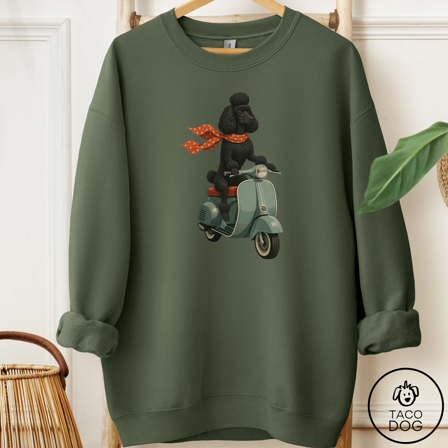 Poodle Scooter Sweatshirt Military Green Taco-Dog