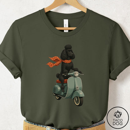 Poodle Scooter T-Shirt Military Green Taco-Dog