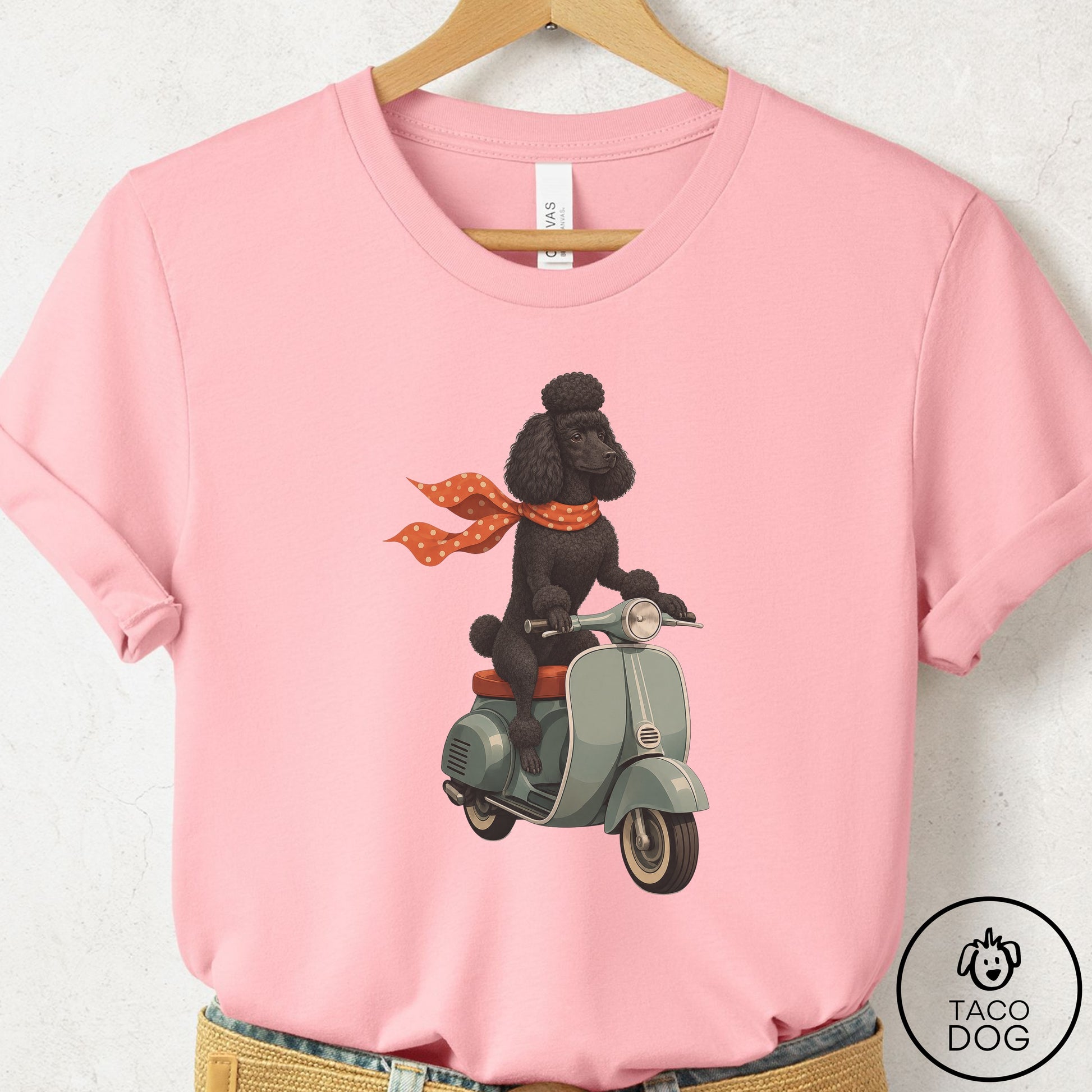 Poodle Scooter T-Shirt Pink Taco-Dog