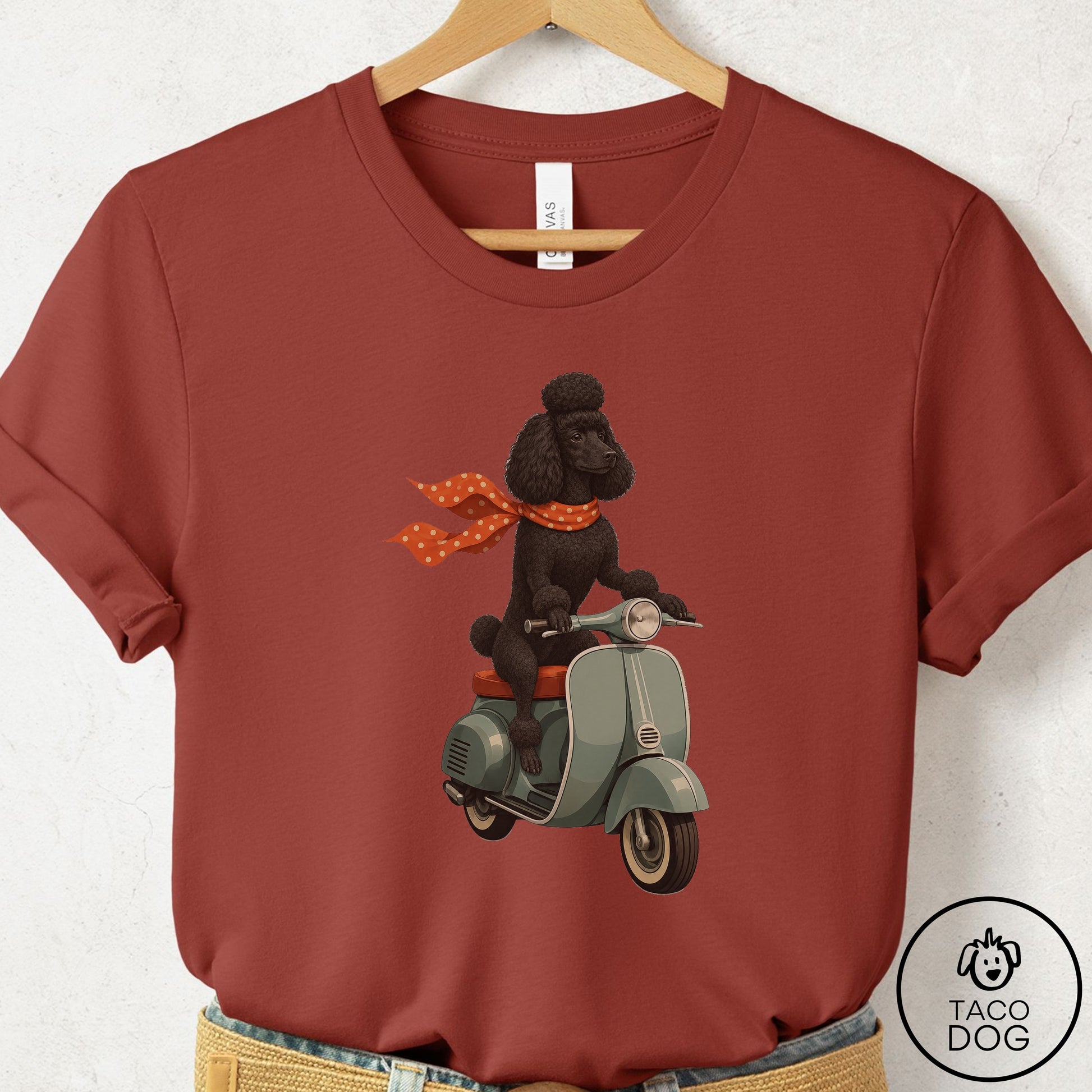 Poodle Scooter T-Shirt Rust Taco-Dog