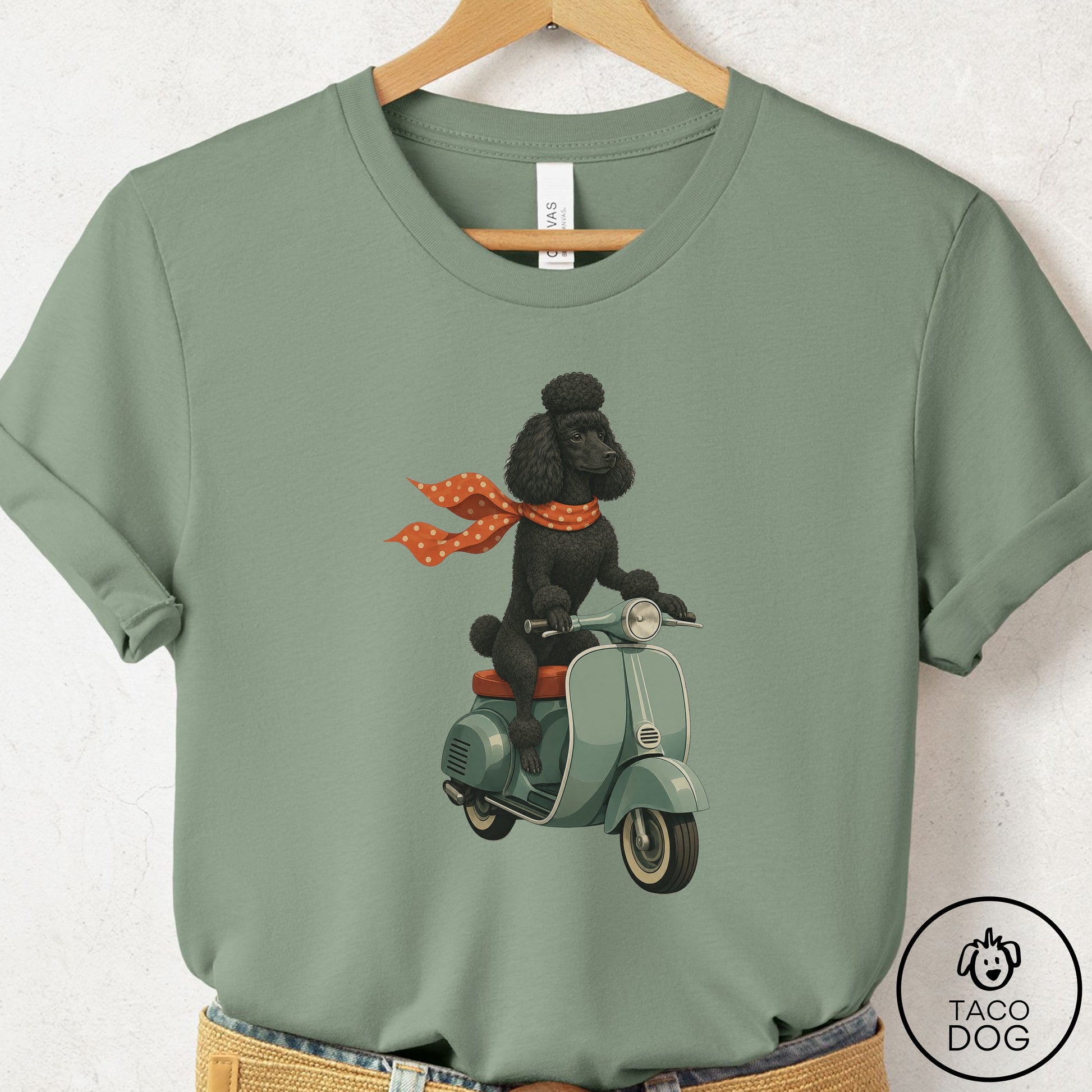 Poodle Scooter T-Shirt Sage Taco-Dog