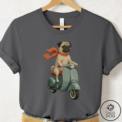 Pug Scooter T-Shirt Asphalt Taco-Dog