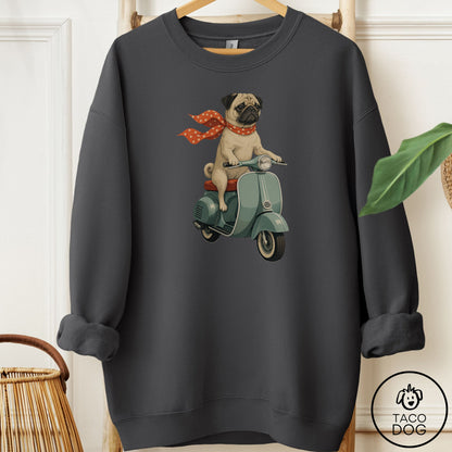 Pug Scooter Sweatshirt Charcoal Taco-Dog