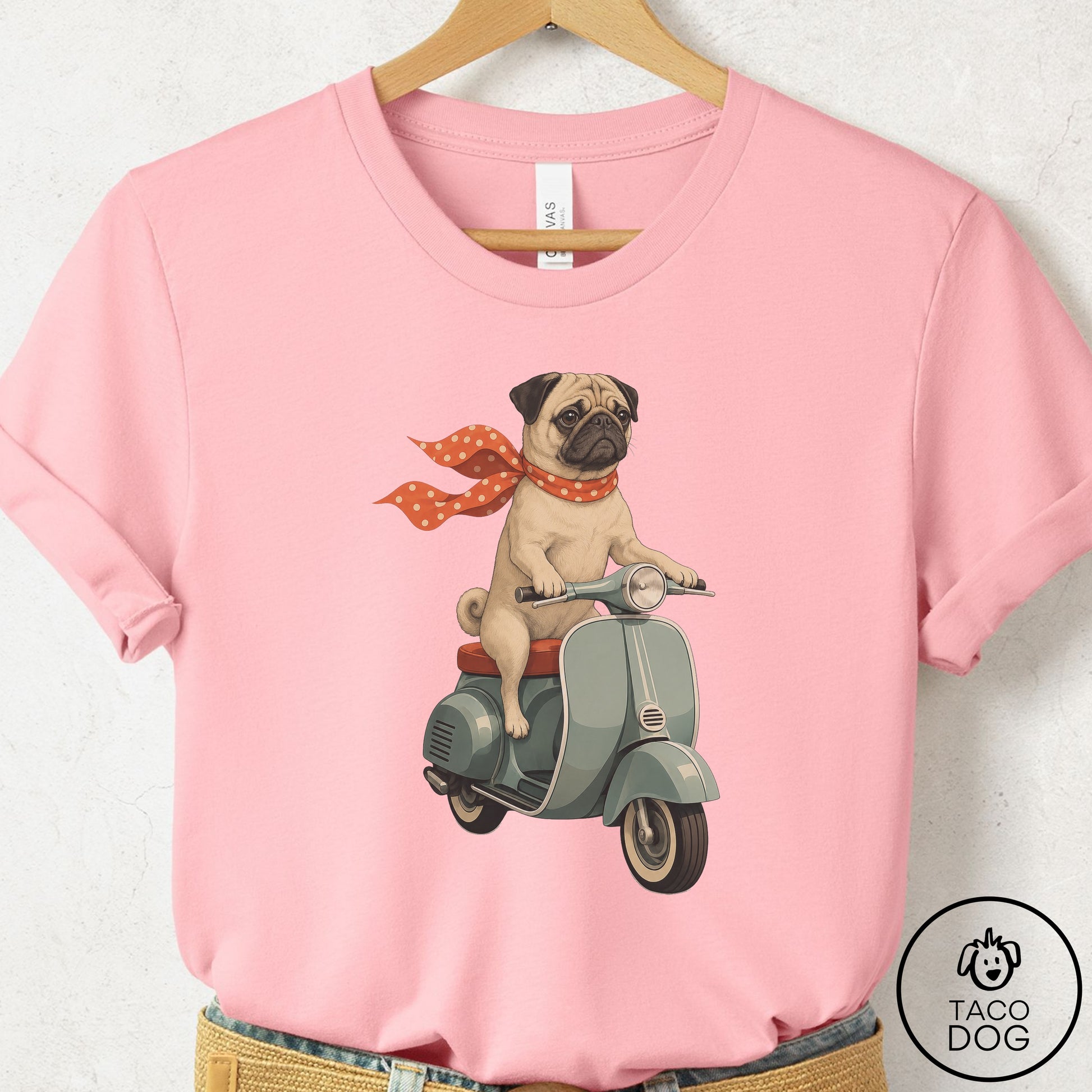 Pug Scooter T-Shirt Pink Taco-Dog
