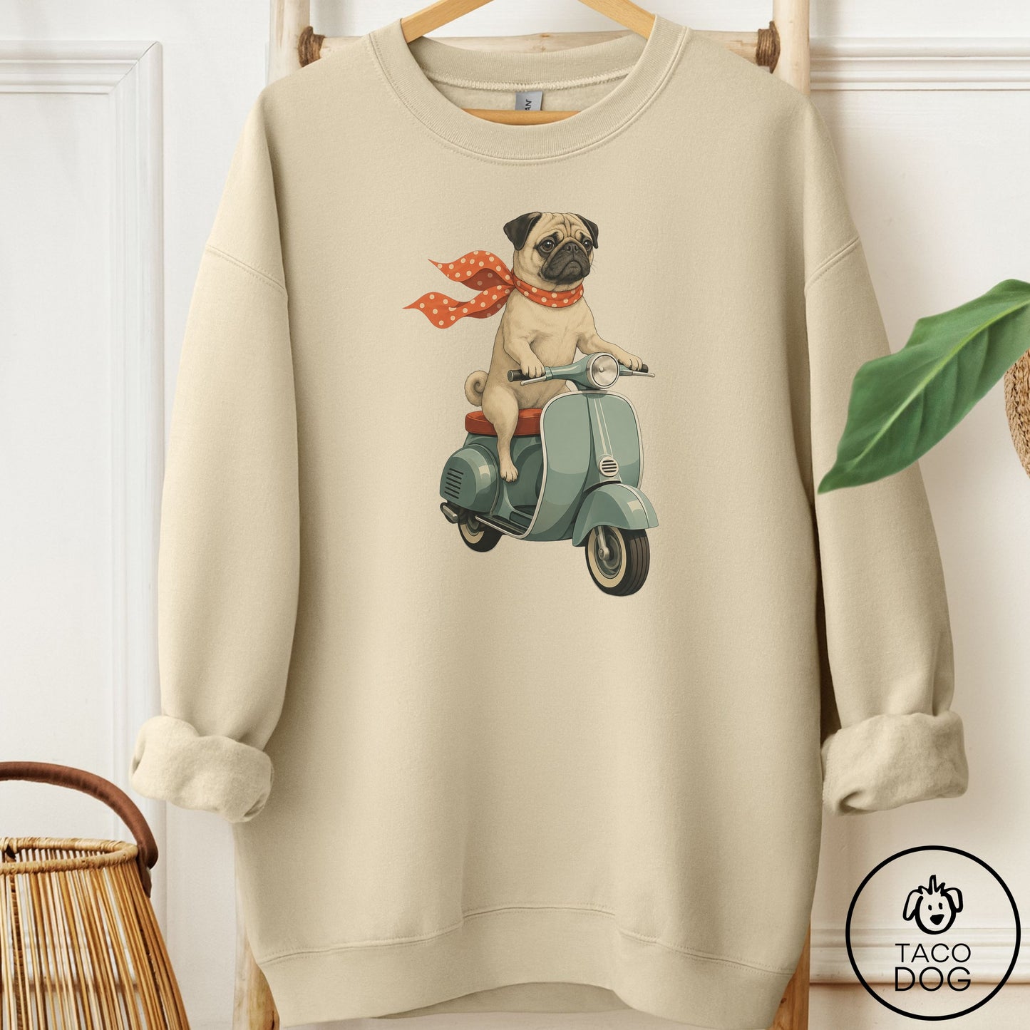 Pug Scooter Sweatshirt Sand Taco-Dog