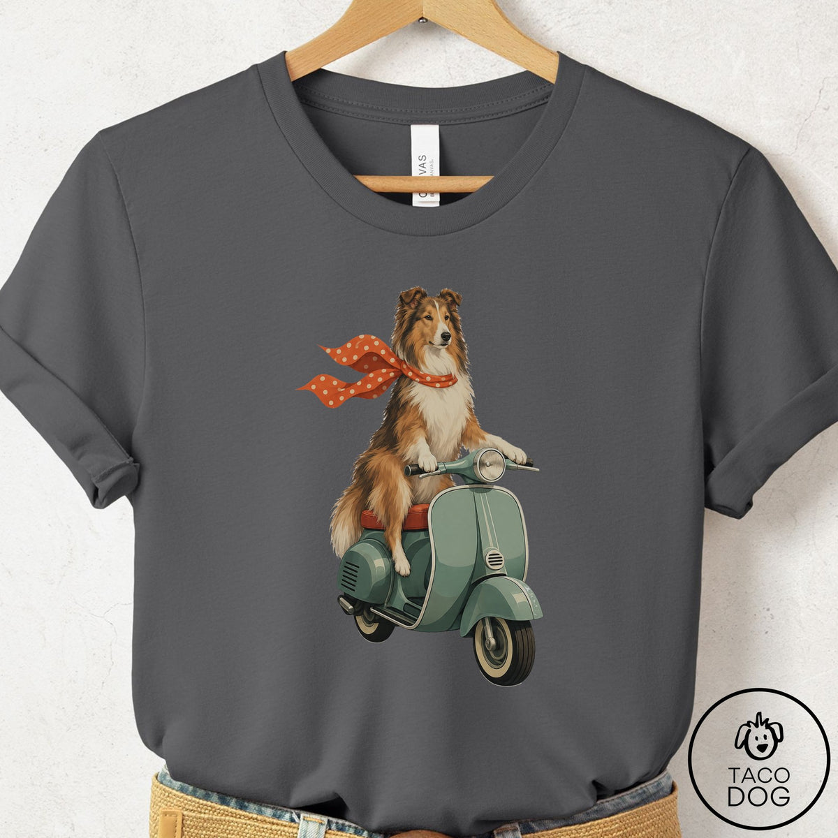 Rough Collie Scooter T-Shirt Asphalt Taco-Dog