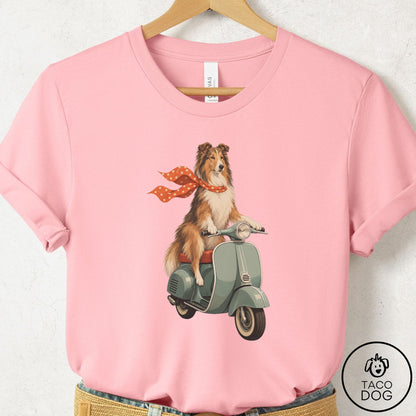Rough Collie Scooter T-Shirt Pink Taco-Dog