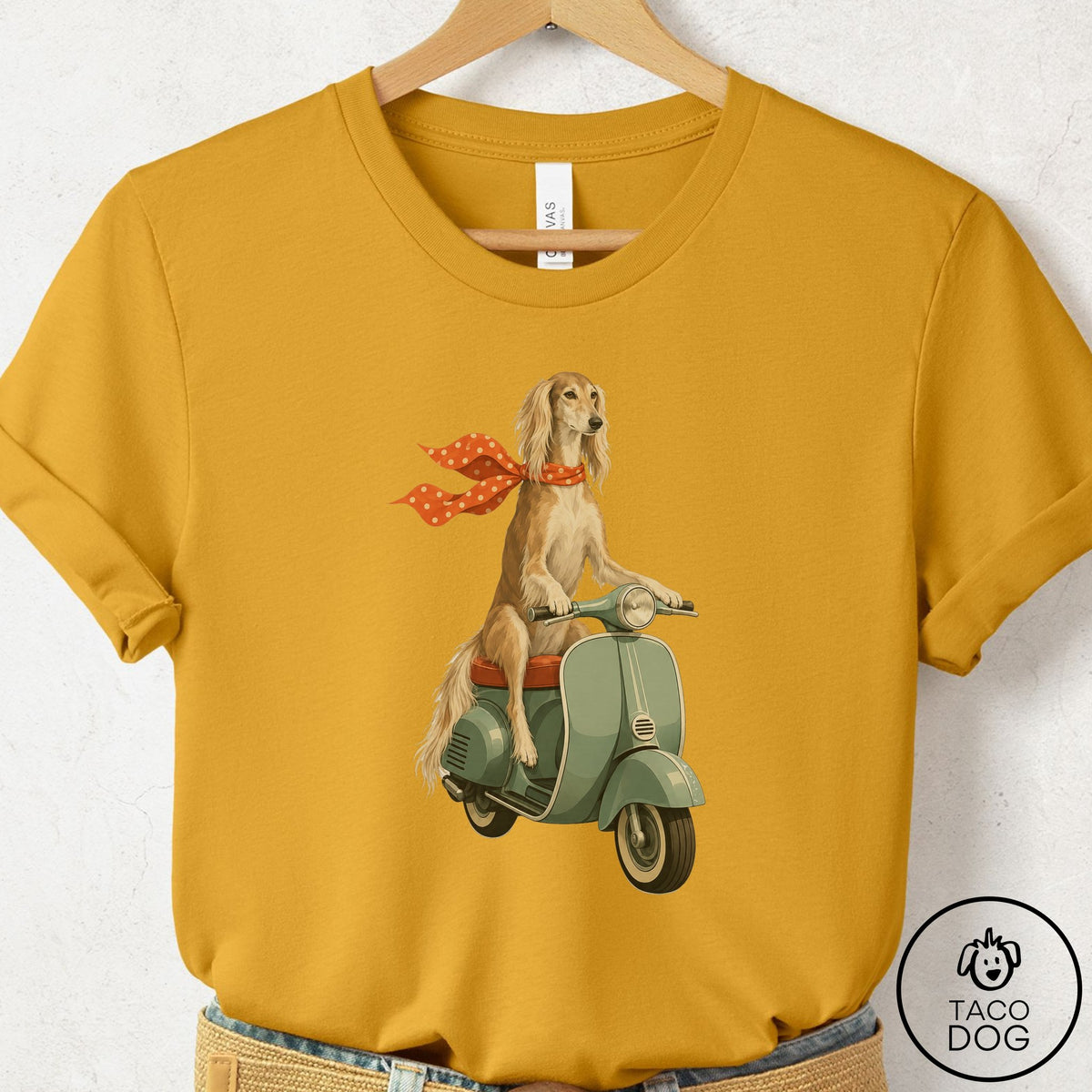Saluki Scooter T-Shirt Mustard Taco-Dog