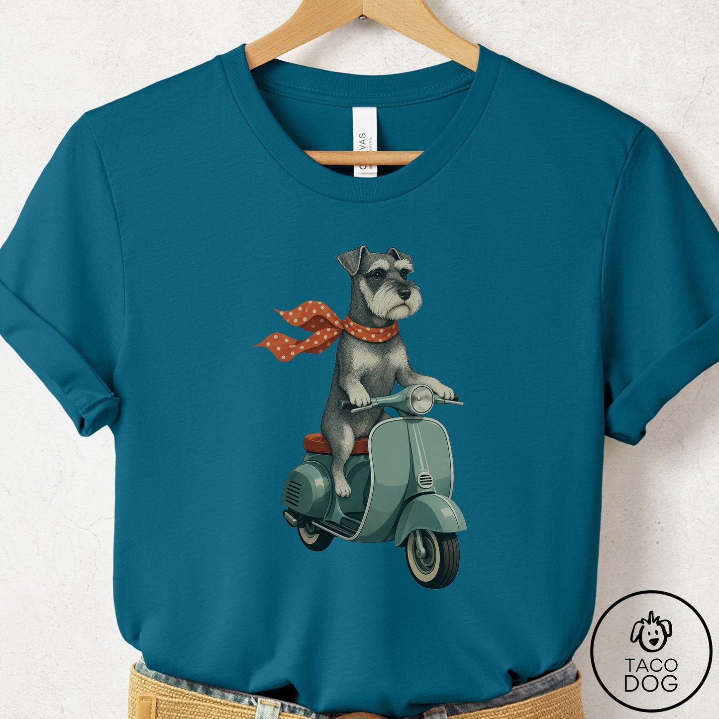 Schnauzer Scooter T-Shirt Deep Teal Taco-Dog