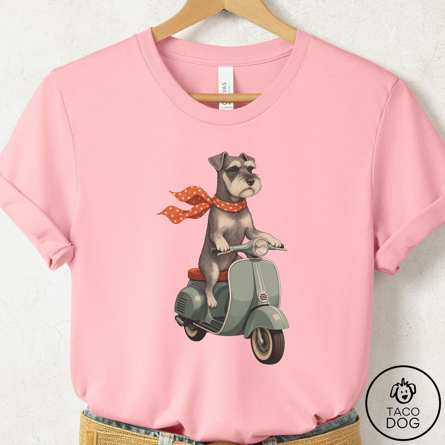 Schnauzer Scooter T-Shirt Pink Taco-Dog