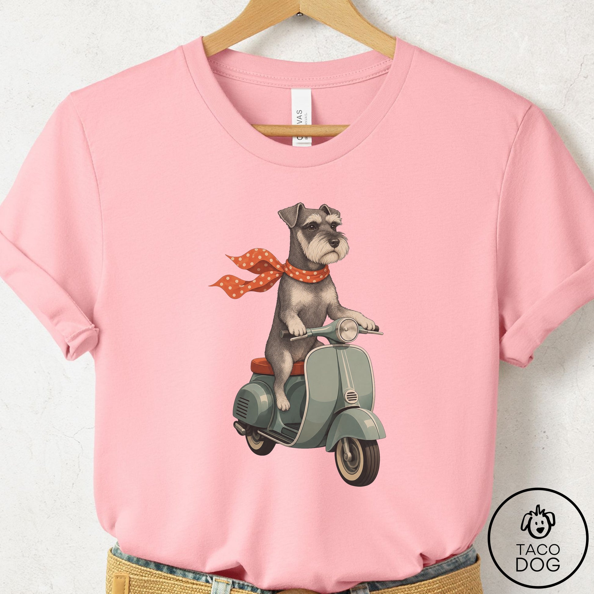 Schnauzer Scooter T-Shirt Pink Taco-Dog