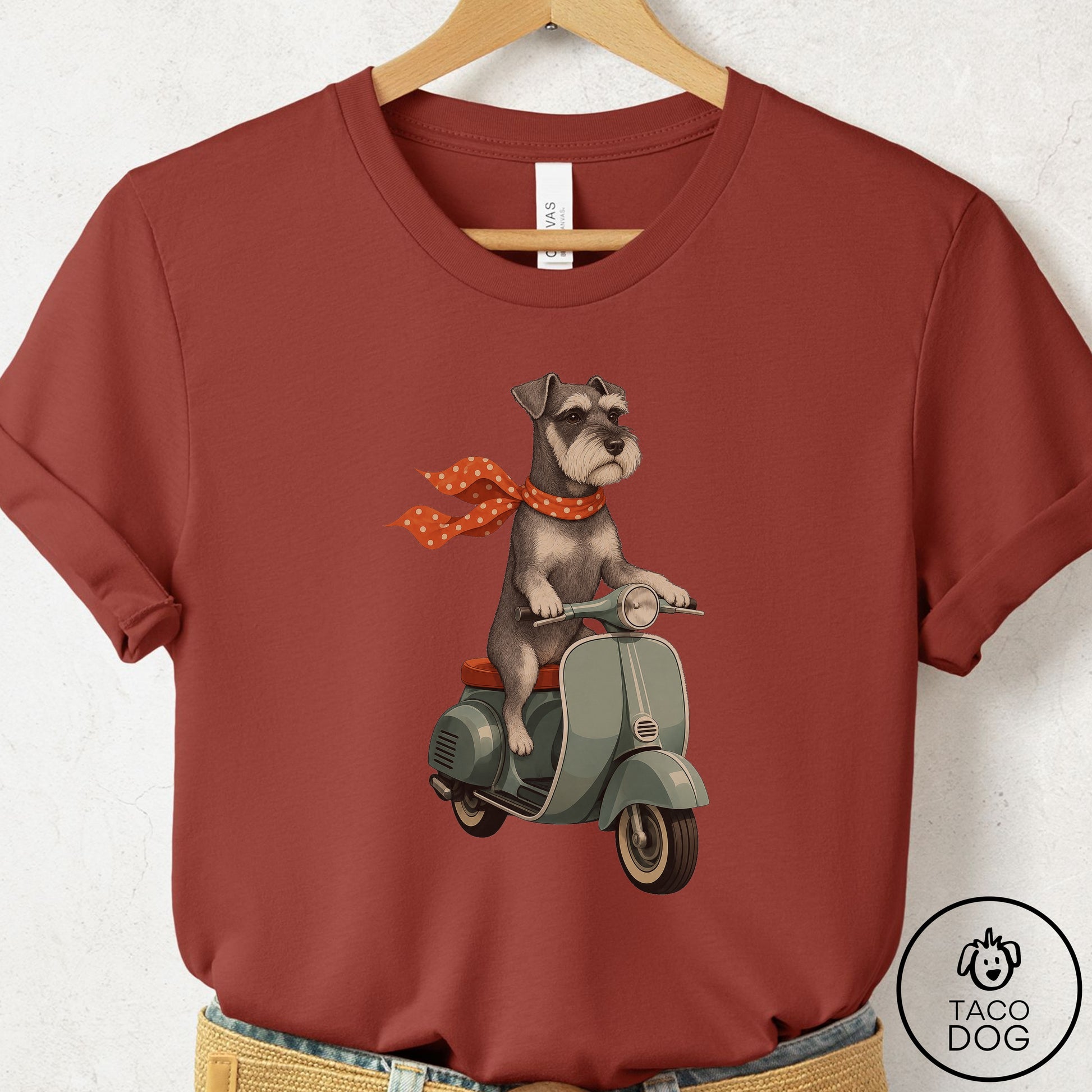 Schnauzer Scooter T-Shirt Rust Taco-Dog