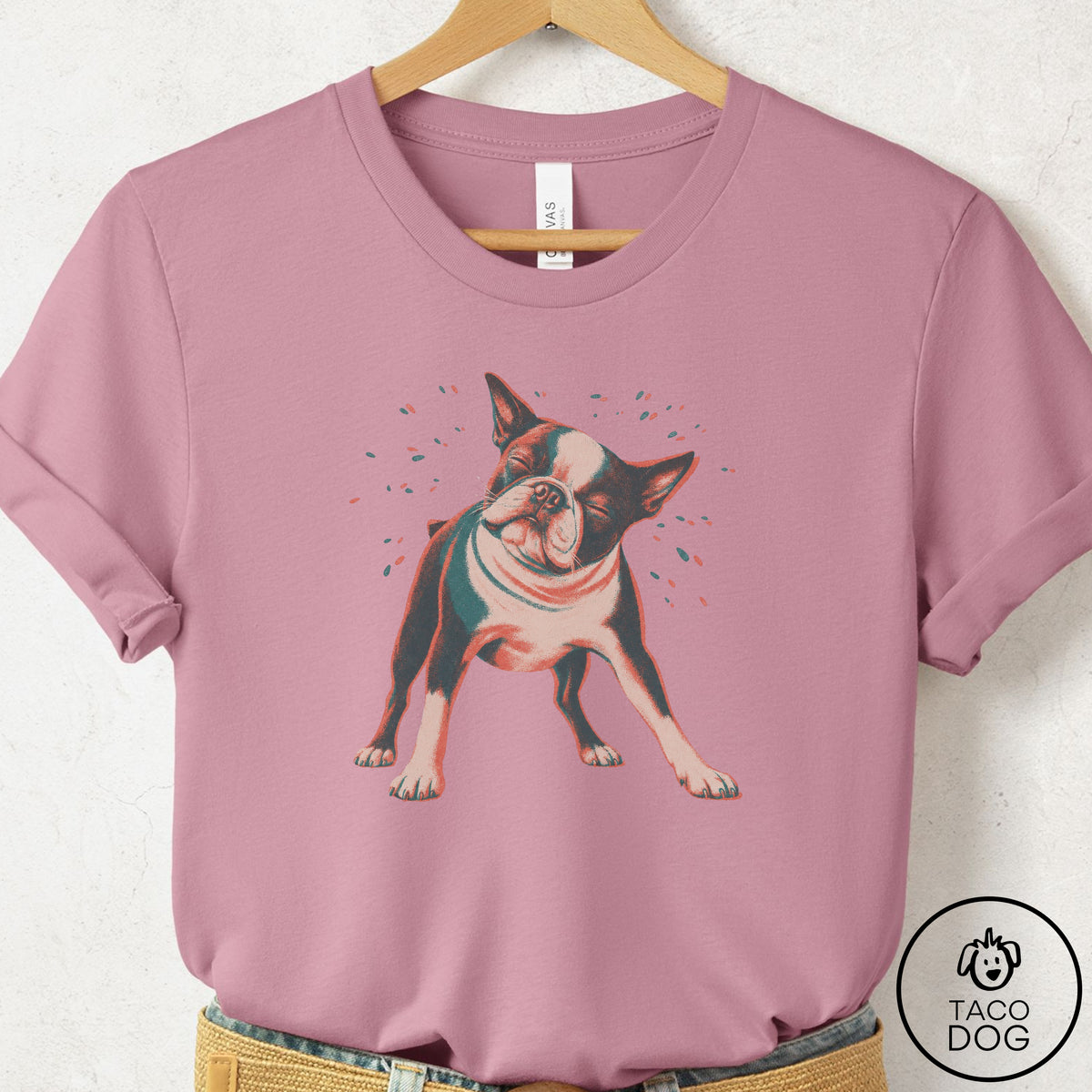 Boston Terrier Shake T-Shirt, design close-up