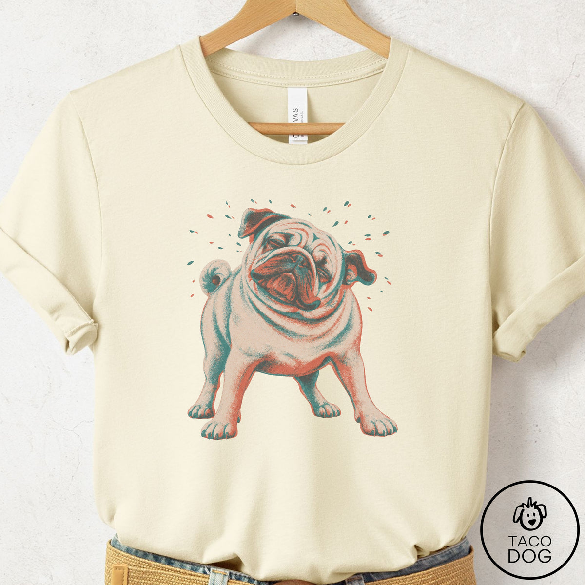 Pug Shake T-Shirt, design close-up