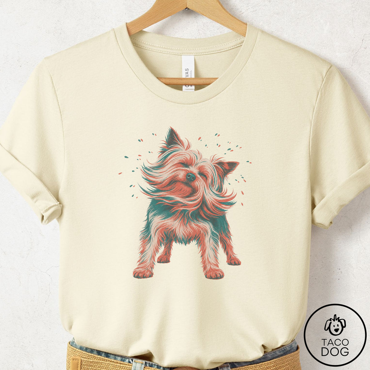 Yorkshire Terrier Yorkie Shake T-Shirt, design close-up