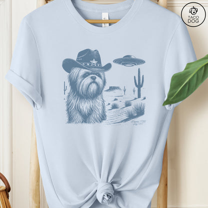 Shih Tzu Ink Cowboy Space UFO T-Shirt Light Blue Taco-Dog