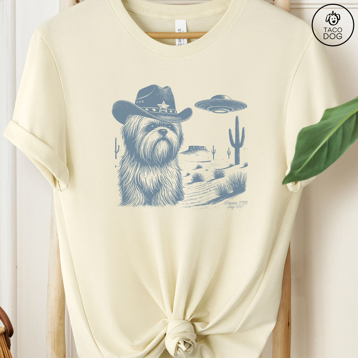 Shih Tzu Ink Cowboy Space UFO T-Shirt Natural Taco-Dog
