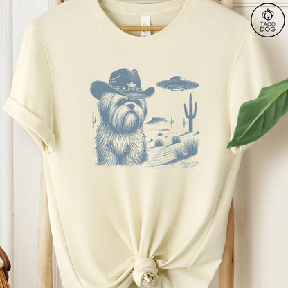 Shih Tzu Ink Cowboy Space UFO T-Shirt Natural Taco-Dog