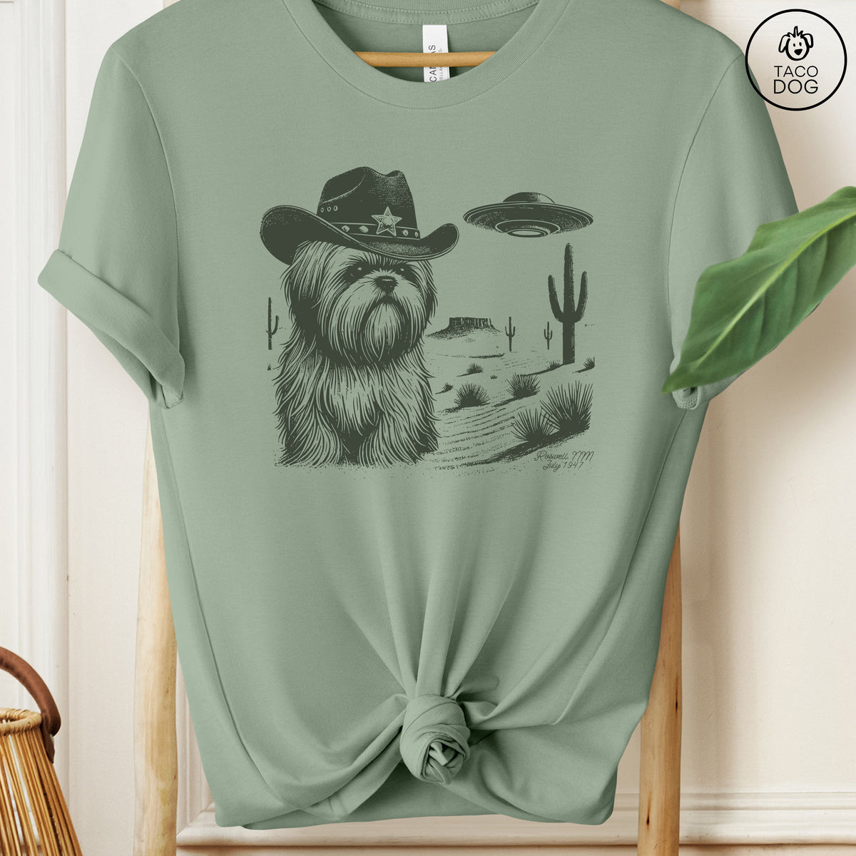 Shih Tzu Ink Cowboy Space UFO T-Shirt Sage Taco-Dog