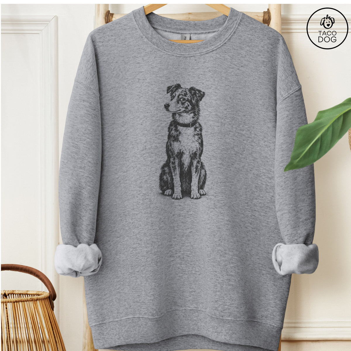 Australian Shepherd Side Eye Sweatshirt Graphite Heather Taco-Dog