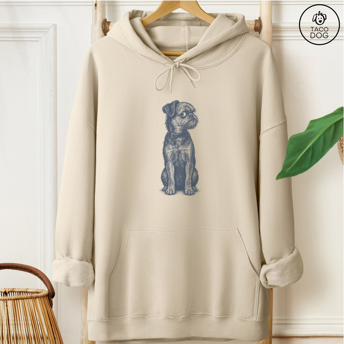 Brussels Griffon Side Eye Hoodie Sand Taco-Dog