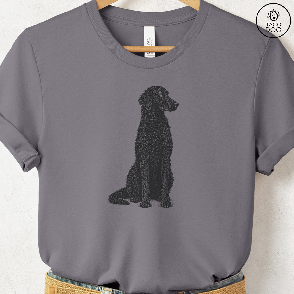 Curly-Coated Retriever Side Eye T-Shirt Storm Taco-Dog