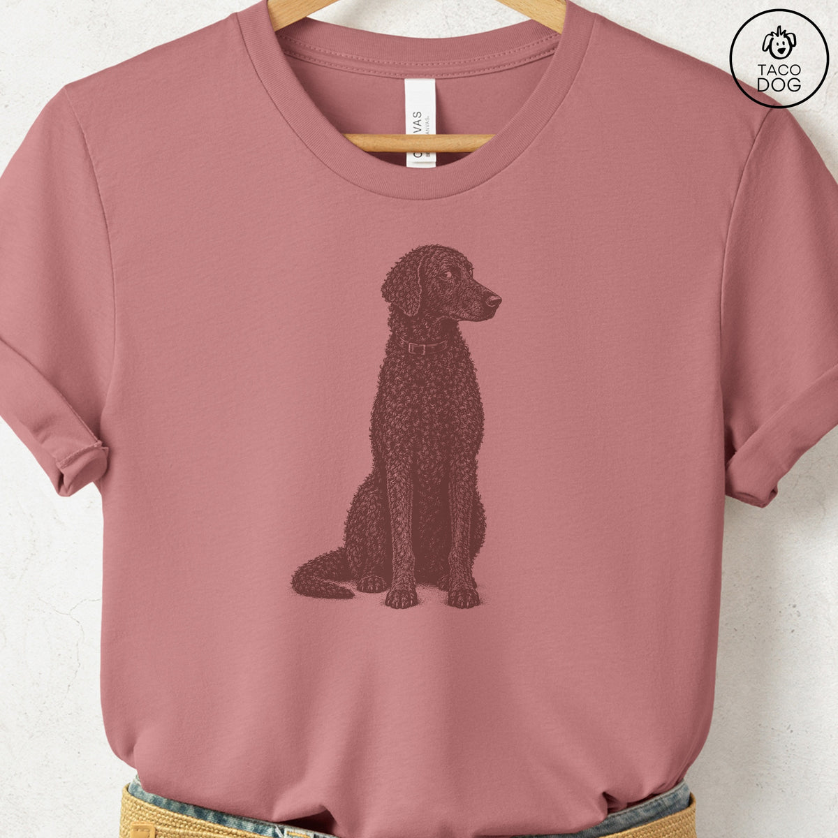 Curly-Coated Retriever Side Eye T-Shirt Heather Mauve Taco-Dog