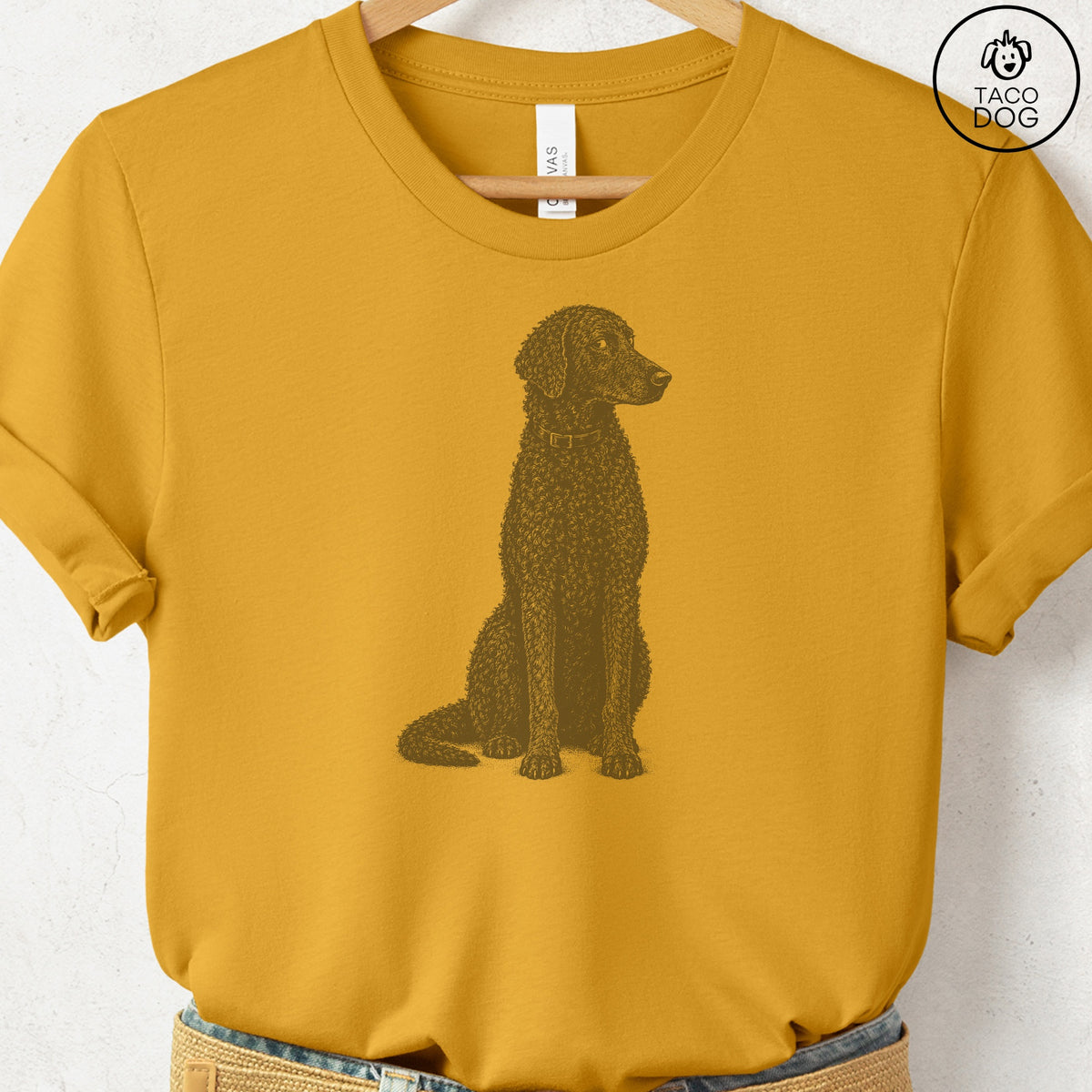 Curly-Coated Retriever Side Eye T-Shirt Mustard Taco-Dog