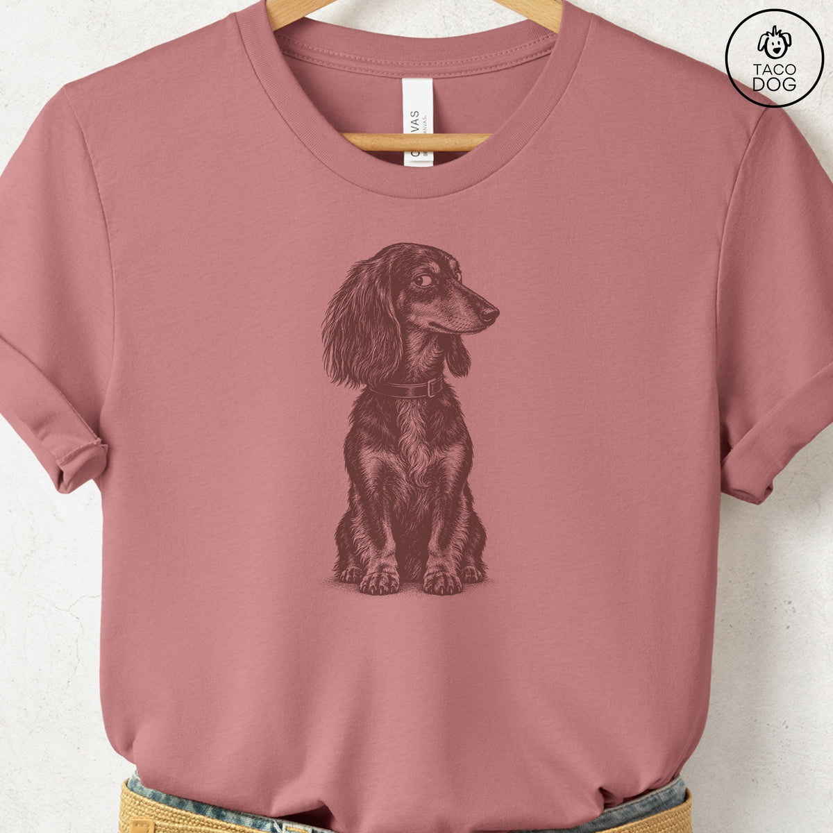 Dachshund Side Eye T-Shirt Heather Mauve Taco-Dog