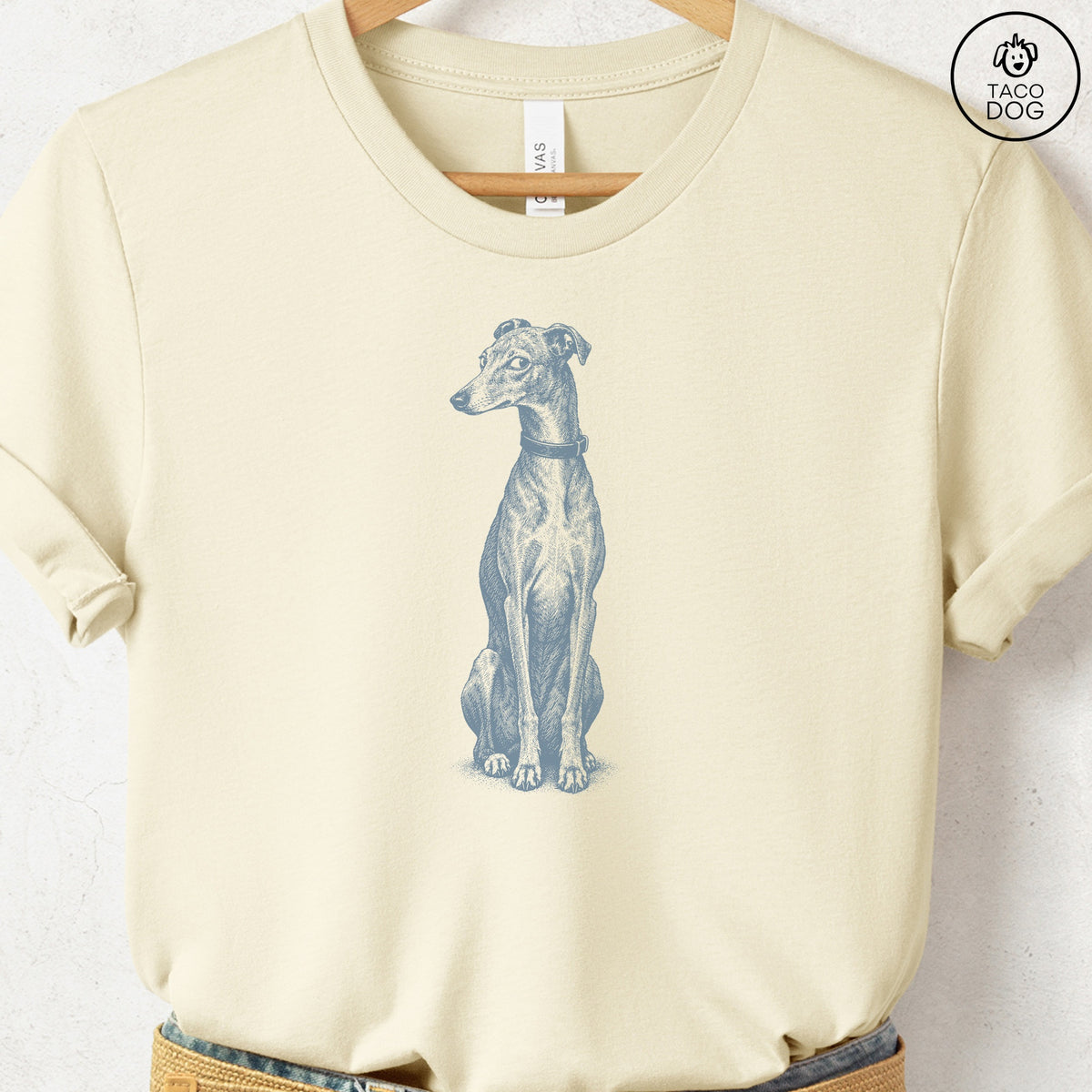 Italian Greyhound Whippet Side Eye T-Shirt Natural Taco-Dog