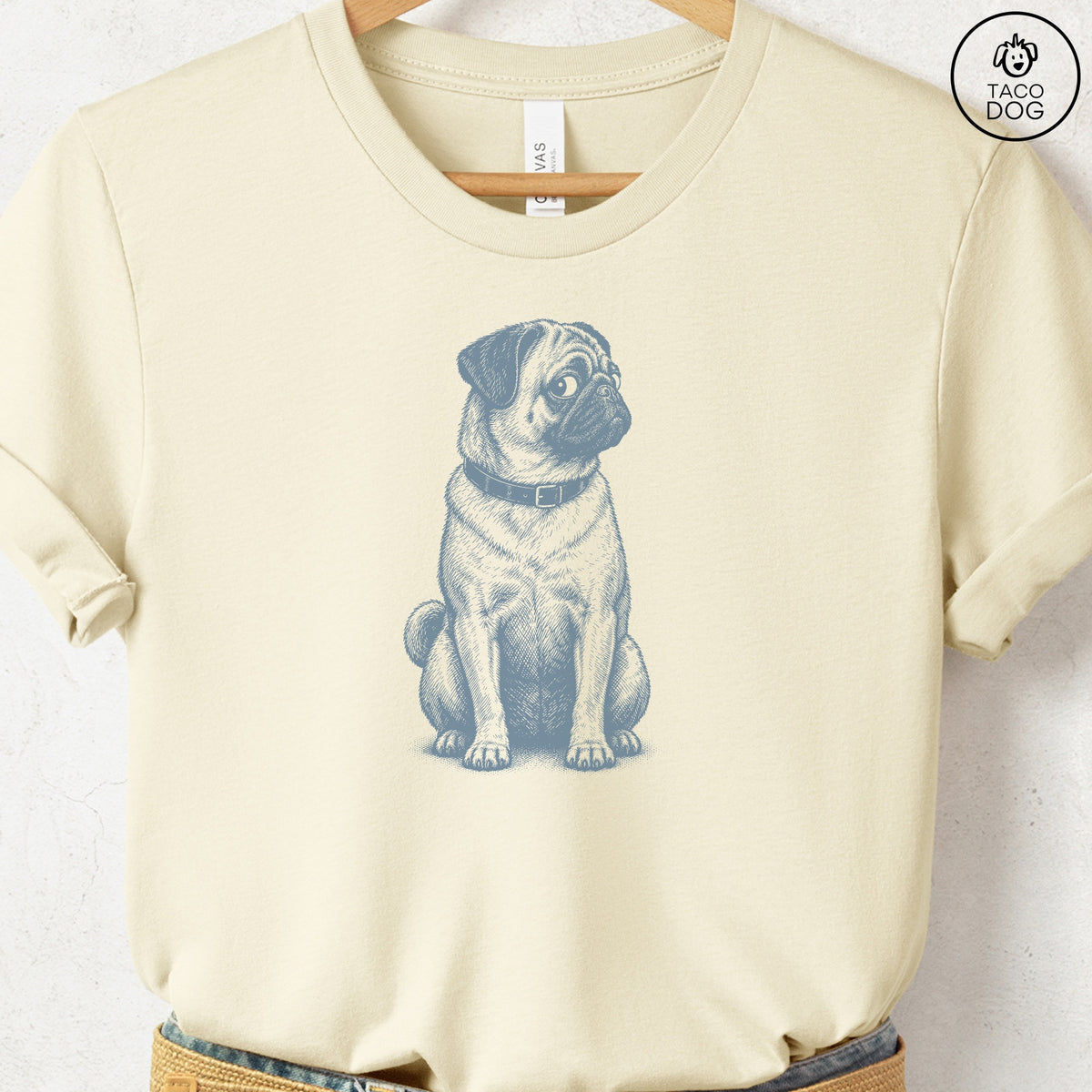 Pug Side Eye T-Shirt Natural Taco-Dog