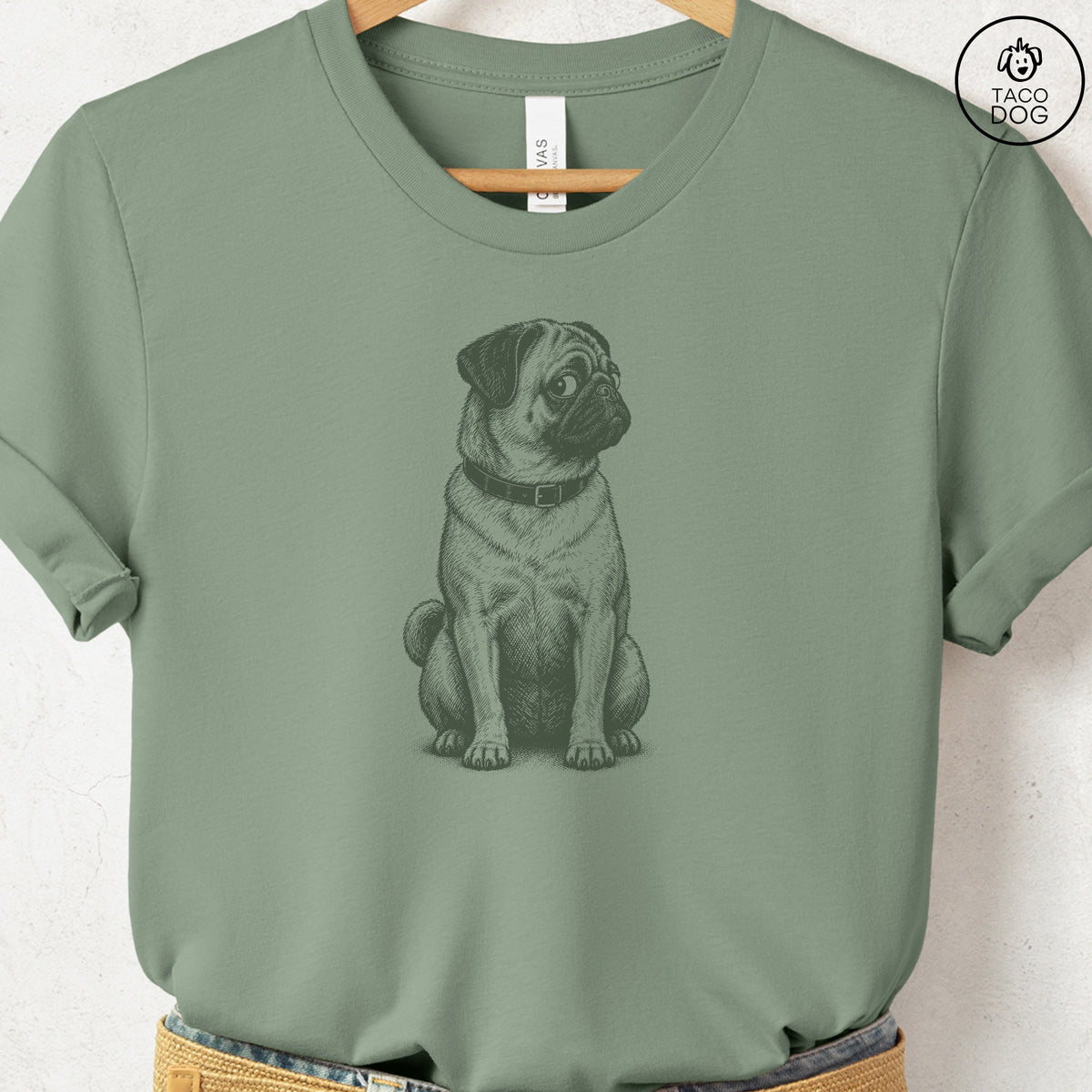 Pug Side Eye T-Shirt Sage Taco-Dog