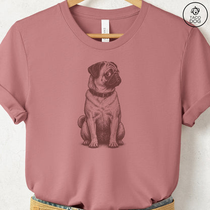Pug Side Eye T-Shirt Heather Mauve Taco-Dog