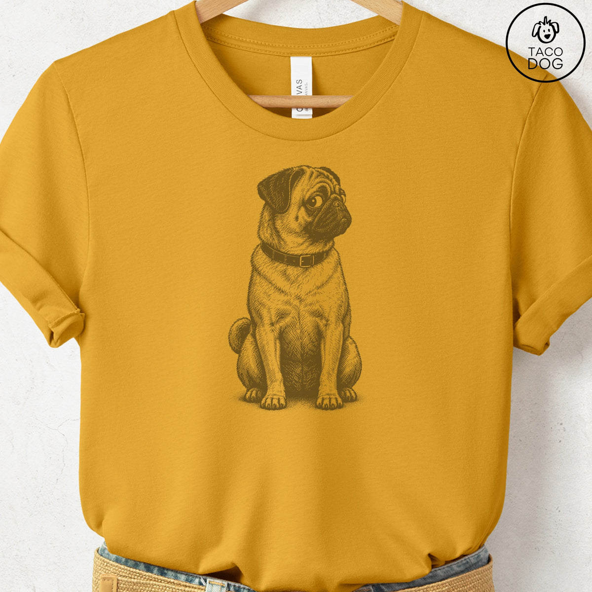 Pug Side Eye T-Shirt Mustard Taco-Dog