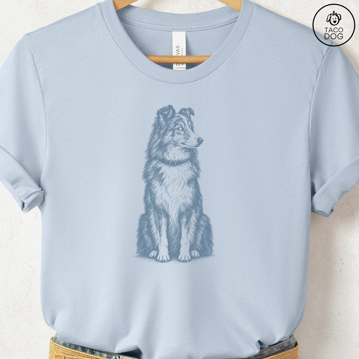 Shetland Sheepdog Side Eye T-Shirt Light Blue Taco-Dog