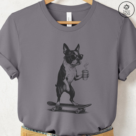 Boston Terrier Skateboard T-Shirt Storm S Taco-Dog