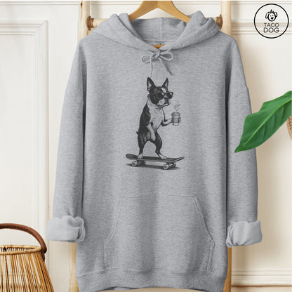 Boston Terrier Skateboard Hoodie Graphite Heather M Taco-Dog