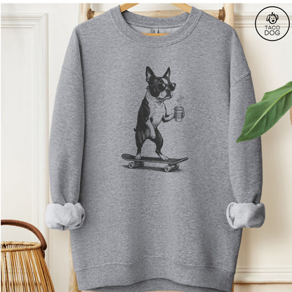 Boston Terrier Skateboard Sweatshirt Graphite Heather M