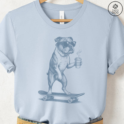 English Bulldog Skateboard T-Shirt Light Blue S Taco-Dog