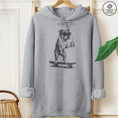 English Bulldog Skateboard Hoodie Graphite Heather M Taco-Dog