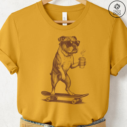 English Bulldog Skateboard T-Shirt Mustard S Taco-Dog