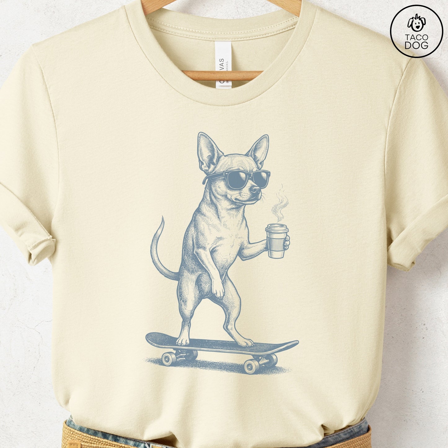 Chihuahua Skateboard T-Shirt Natural S Taco-Dog