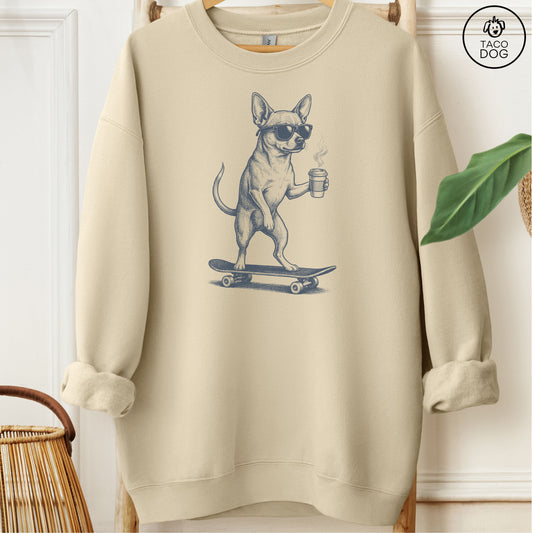 Chihuahua Skateboard Sweatshirt Sand M Taco-Dog