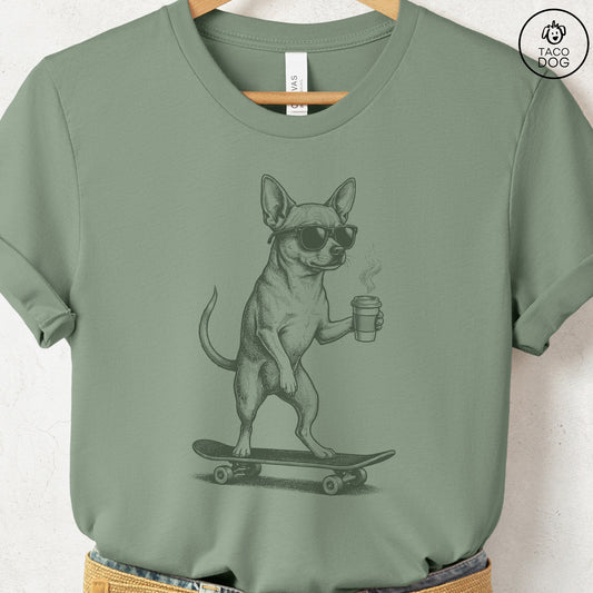 Chihuahua Skateboard T-Shirt Sage S Taco-Dog